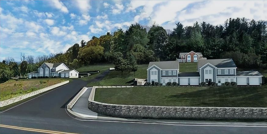 Completed residential development seen from the access road
