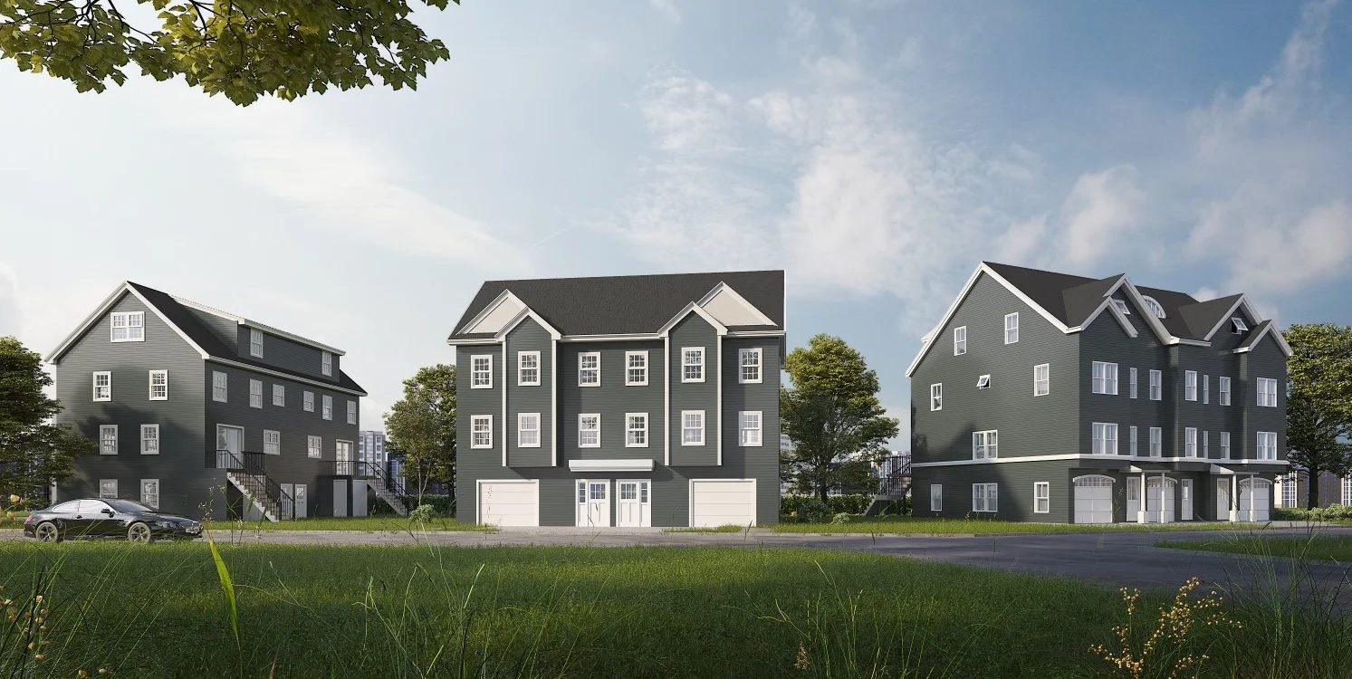 Row of duplex and triplex residential buildings